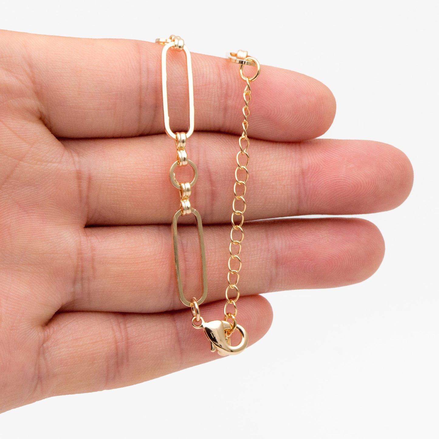 Gold/ Rhodium Long Oval Link Chain, Adjustable Bracelet/ Anklet/ Necklace, Ready to Wear (LK-435-1)