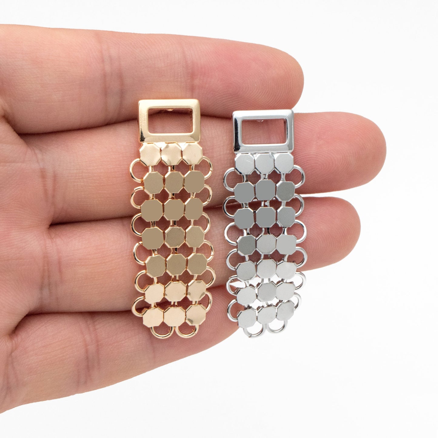 4pcs Gold/ Silver tone Mesh Drop Earrings, 18K Gold/ Rhodium plated Brass, Rectangle Dangle Earrings (GB-4294)