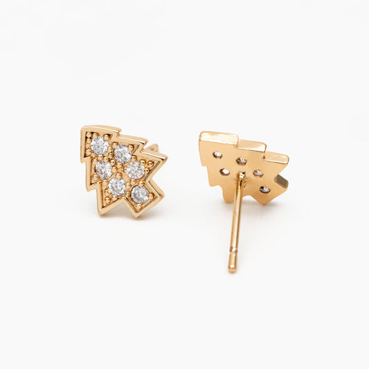 10pcs CZ pave Gold/ Silver Tree Earrings, 18K Gold/ Rhodium Plated Brass, MInimalist Christmas Stud Earrings (#GB-139-E)