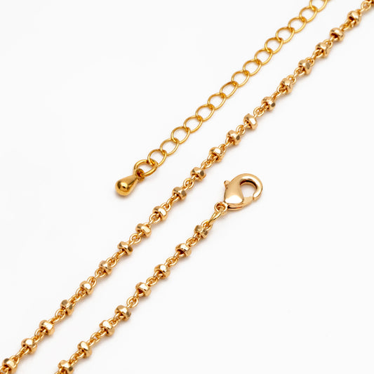 Gold/ Silver Beaded Chains 2.6mm, Finished Bracelet/ Anklet/ Necklace with Extender Chain, Ready to Wear (#LK-335)