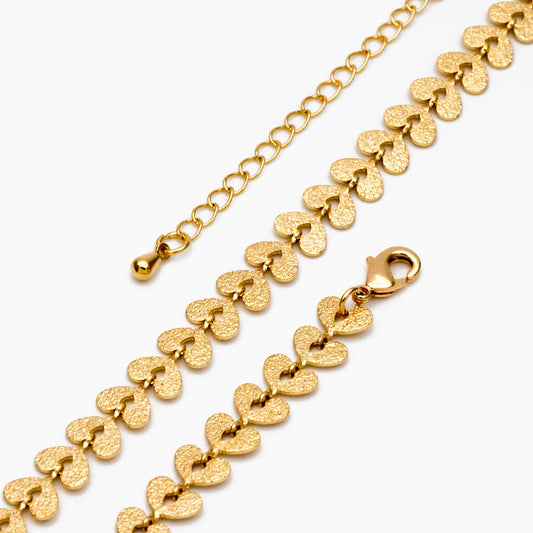 Gold Stardust Heart Chain 7mm, Finished Bracelet/ Anklet/ Necklace with Extender Chain, Ready to Wear (#LK-422)