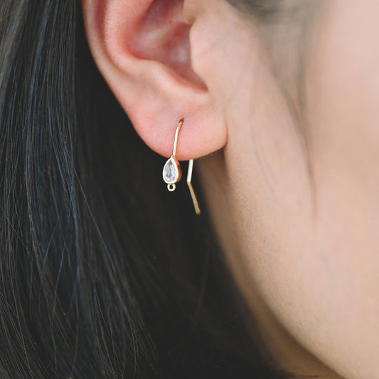 10pcs Gold Plated Teardrop Earring Hooks: CZ Pave Brass Earwires, 22mm (GB-1125-C)