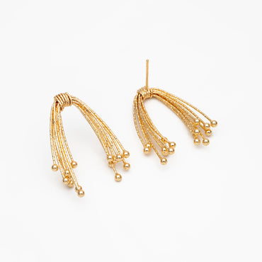4pcs Gold Fireworks Tassels Earrings, Gold plated Brass, Dainty Drop Earrings (GB-4299)