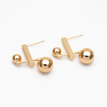 4pcs Gold/ Silver Sphere Bar Earrings, 18K Gold/ Rhodium Plated Brass Geometric Earrings (GB-4313)