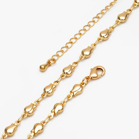 Gold Tulip Chain 4mm, Finished Bracelet/ Anklet/ Necklace with Extender Chain, Ready to Wear (#LK-321)