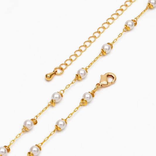 Gold Faux Pearl Beaded Chain, Finished Bracelet/ Anklet/ Necklace with Extender Chain, Ready to Wear (#LK-505)