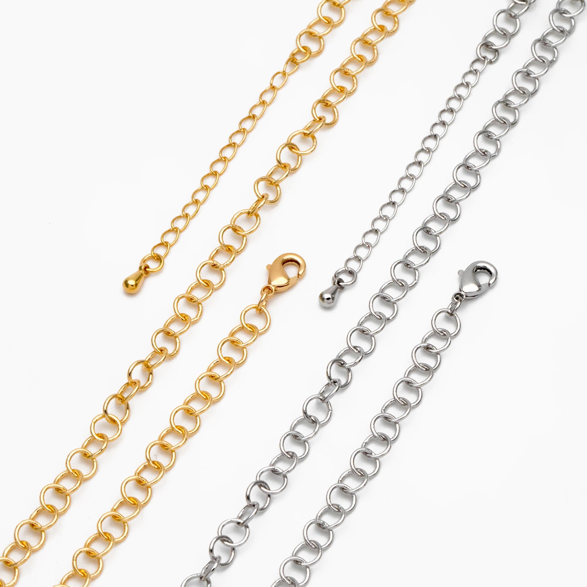 Gold/ Silver Tone Round Loop Chain 5mm, Finished Bracelet/ Anklet/ Necklace with Extender Chain, Ready to Wear (#LK-604)