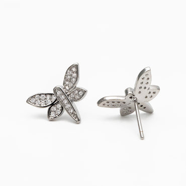 4pcs CZ Pave Gold/ Silver Dragonfly Earrings, Dianty Dragonfly Ear Studs, Jewelry Supplies (GB-4320)
