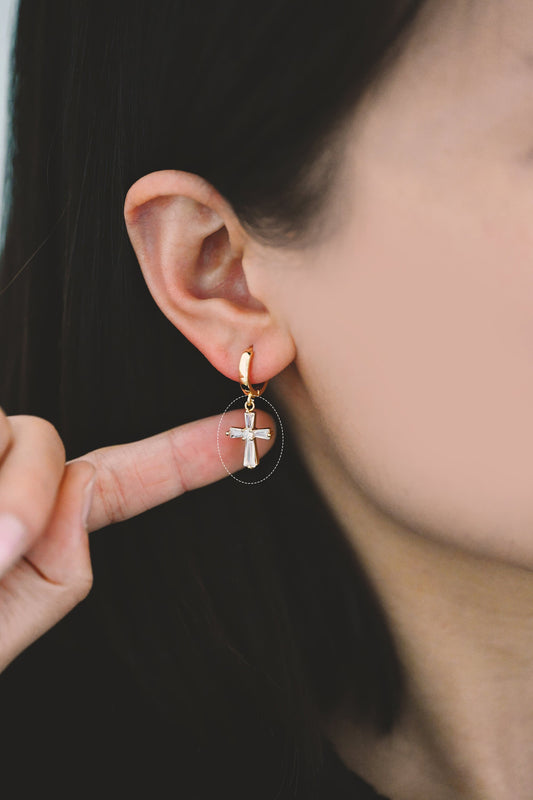 4pcs CZ Pave Gold Cross Charm, Earring Findings, Jewelry Making, Diy Material, Jewelry Supplies (GB-2731-M)