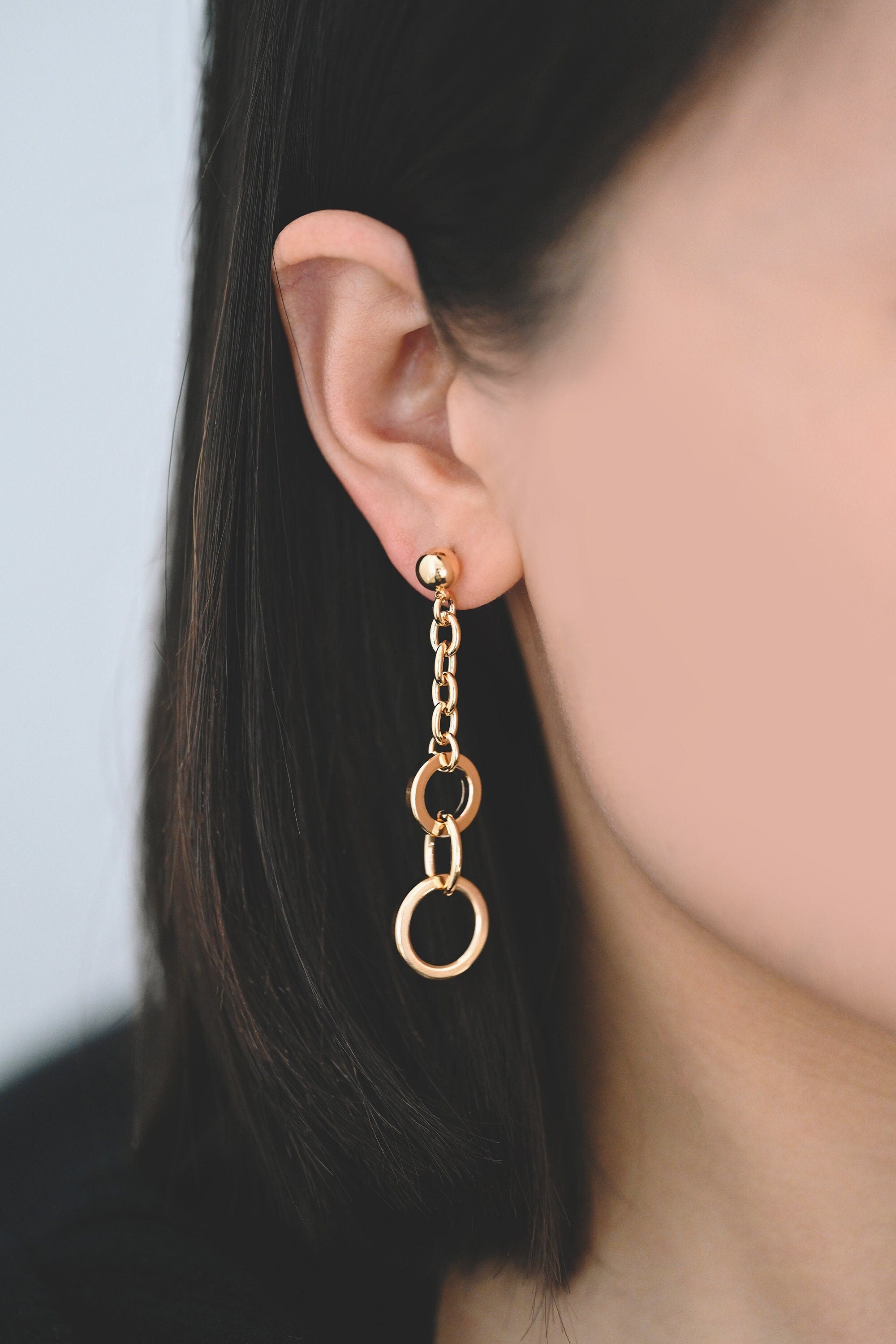 4pcs Gold/ Silver tone Chain Dangle Earrings, 18K Gold/ Rhodium plated Brass, Drop Earrings, Long Dangle Earring (GB-4296)