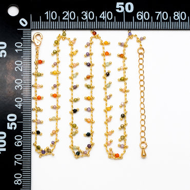 Beaded Bracelet/ Anklet/ Necklace with Extender, Gemstone Bead Chain, 18K Gold plated Brass, Adjustable Ready to Wear (#LK-574)
