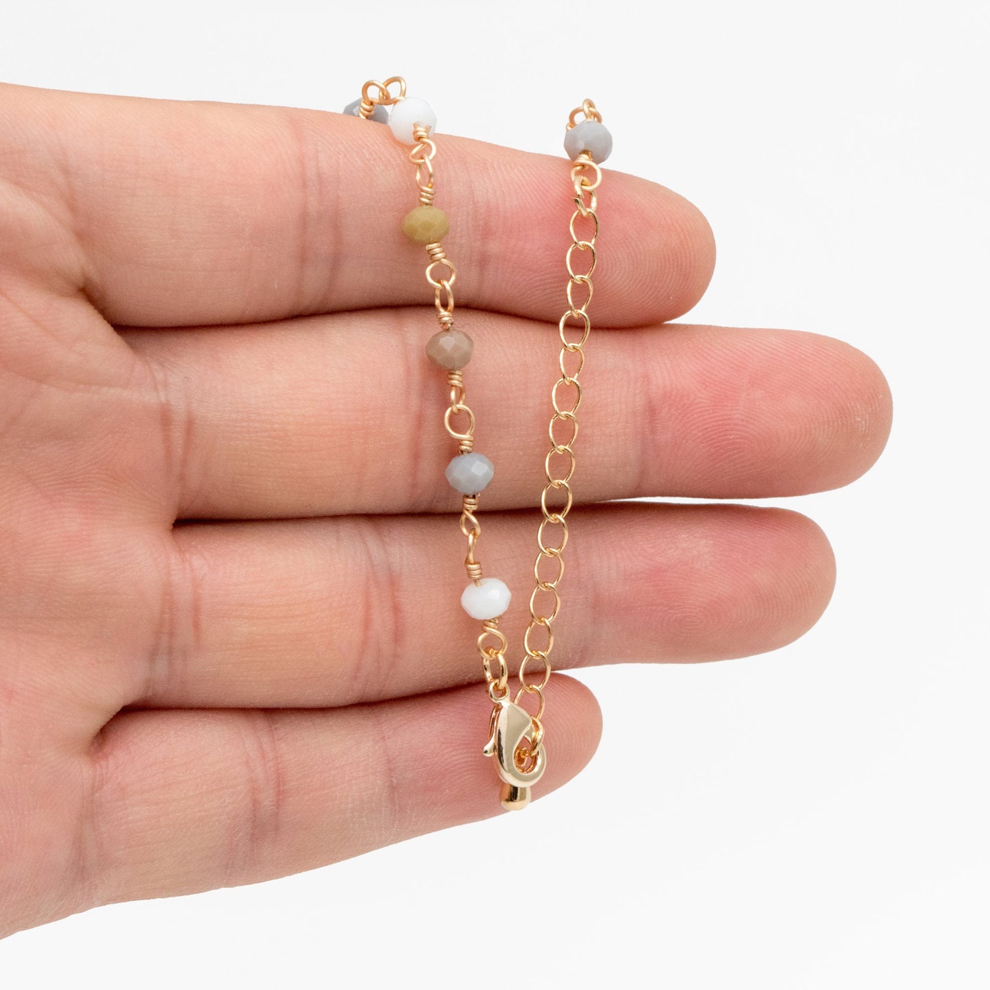 Gold Glass Rondelle Bead Chain 3.5mm, Finished Bracelet/ Anklet/ Necklace with Extender Chain, Ready to Wear (#LK-601)