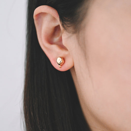 10pcs Gold Cube Ear Posts 9x7mm, Real Gold Plated Brass Geometric Earring Studs (GB-3935)