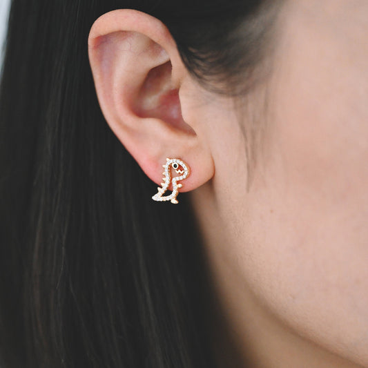 4pcs CZ Pave Gold Hollow Dinosaur Earrings 13x10mm, Gold Plated Brass, Dainty Dinosaur Stud Earrings (GB-3974)