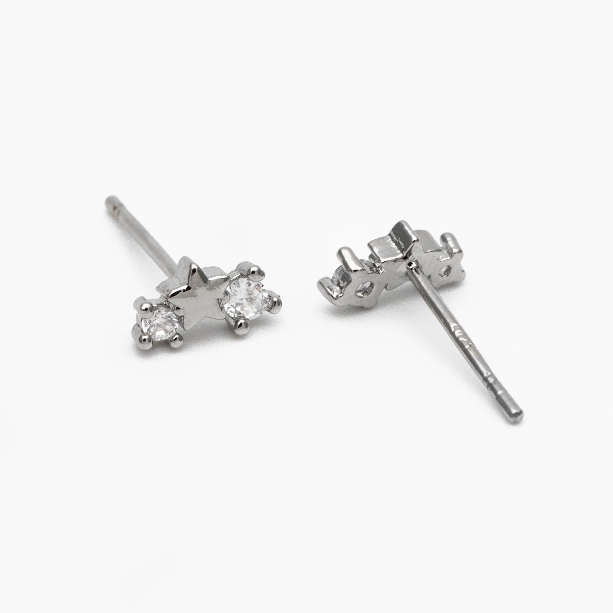 10pcs CZ Pave Gold/ Silver Tone Star Earrings, Gold/ Rhodium Plated Brass, Dainty Star Stud Earrings (GB-3041-I)