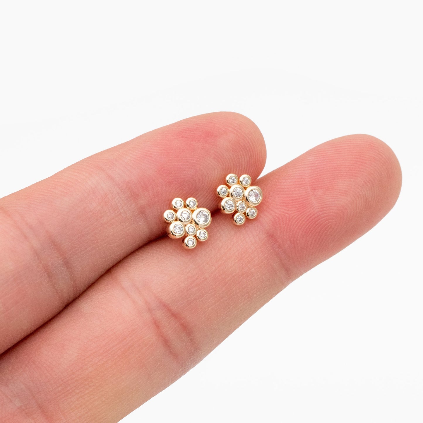 4pcs CZ Pave Gold Bubble Cluster Earrings 7x8mm, Gold Plated Brass Dainty Stud Earrings (GB-4334)