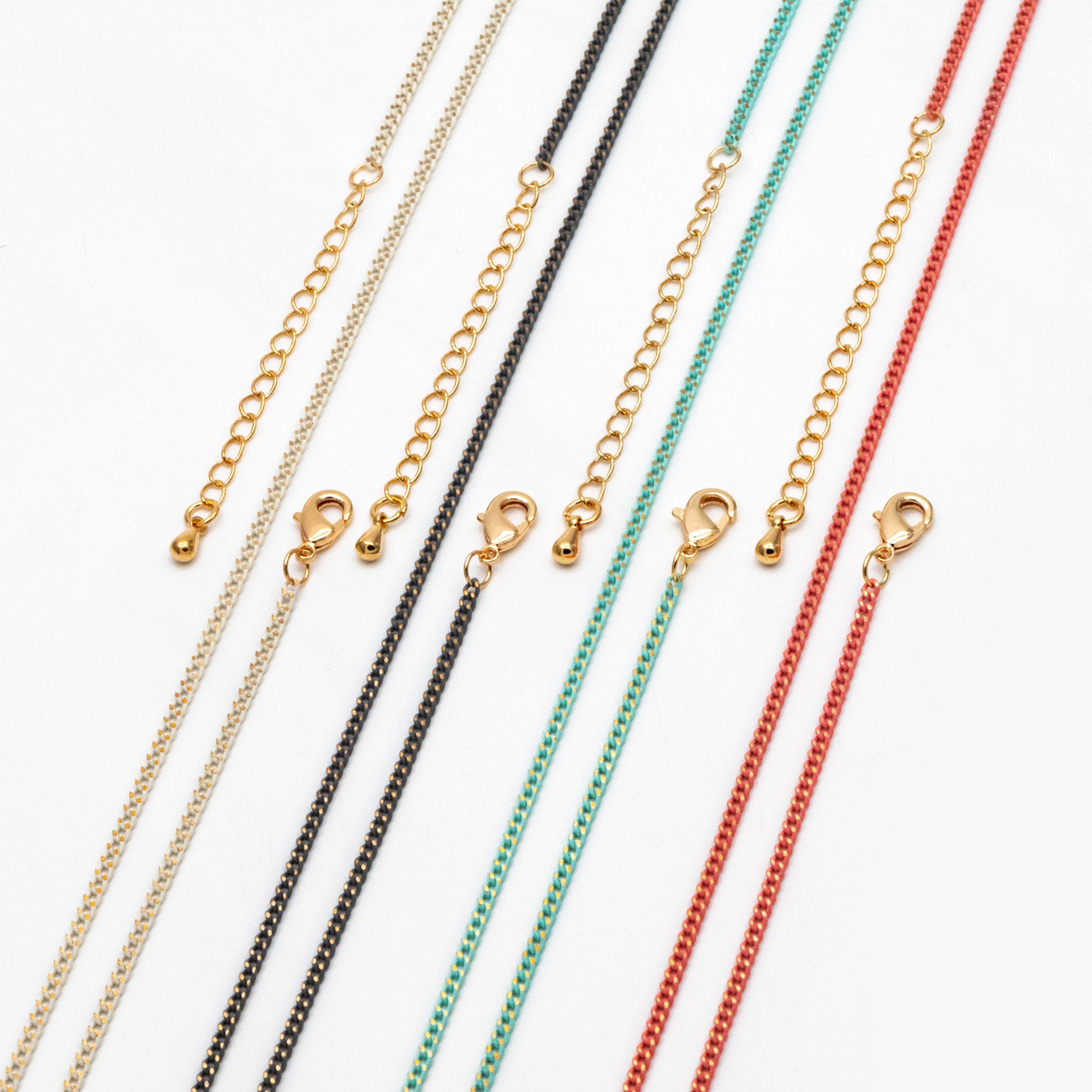 Multi Color Curb Chain: Brass Bracelet, Anklet, Necklace with Extender, Ready to Wear (#LK-258)