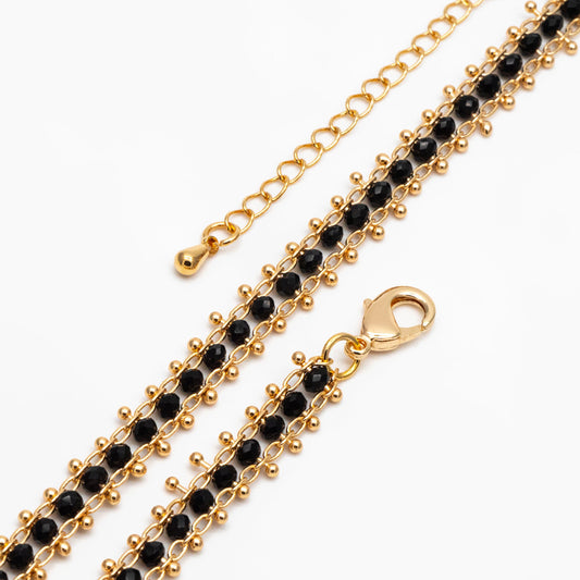 Gold Crystal Glass Rondelle Beaded Chain, Finished Bracelet/ Anklet/ Necklace with Extender Chain, Ready to Wear (#LK-171)