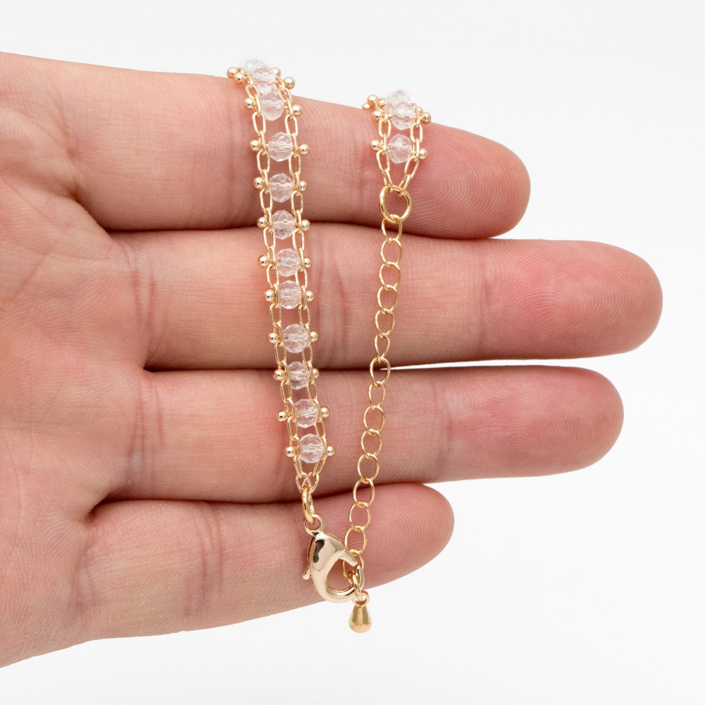 Gold Crystal Glass Rondelle Beaded Chain, Finished Bracelet/ Anklet/ Necklace with Extender Chain, Ready to Wear (#LK-171)
