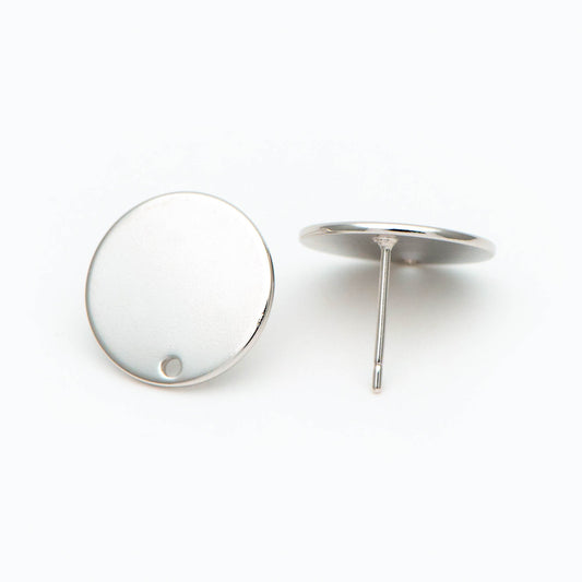10pcs Gold/ Silver tone Round Disc Earring Posts 12/ 15mm, 18K Gold/ Rhodium plated Brass, Geometric Earring Components Wholesale (GB-624)