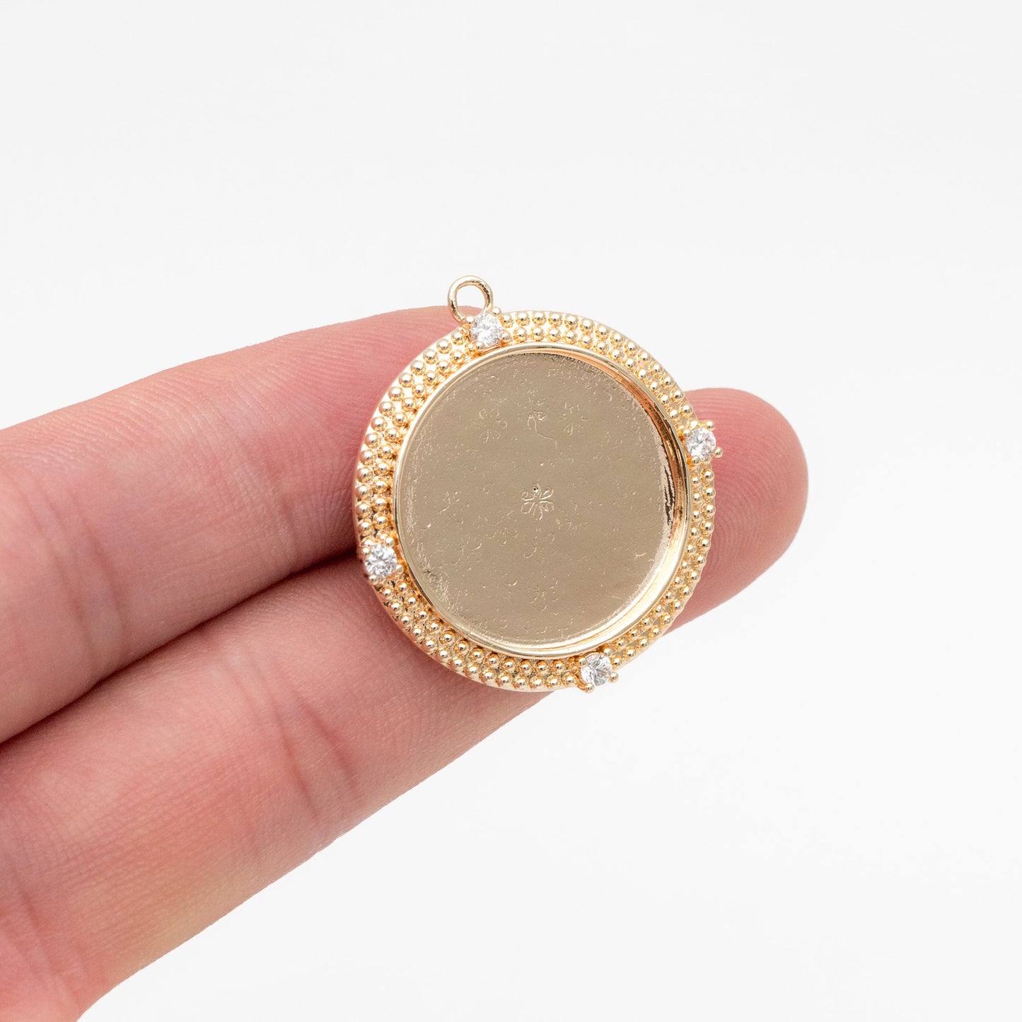 4pcs CZ Pave Gold Bezel Setting ,Blank Settings , inner 20mm, Gold plated Brass Cabochon Setting (GB-3429)