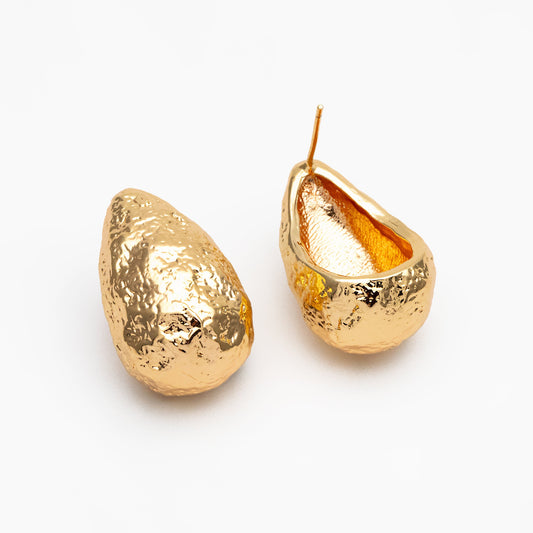 4pcs Gold /Silver Rough Teardrop Earrings, 18K Gold/ Rhodium Plated Brass, Water Drop Stud Earrings (GB-4351)