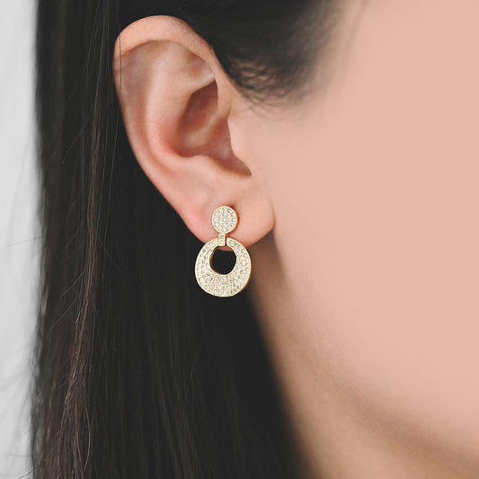 2pcs CZ Pave Round Ear Post, Circle Earring, 18K Gold plated Brass, Jewelry Supply (#GB-1609)