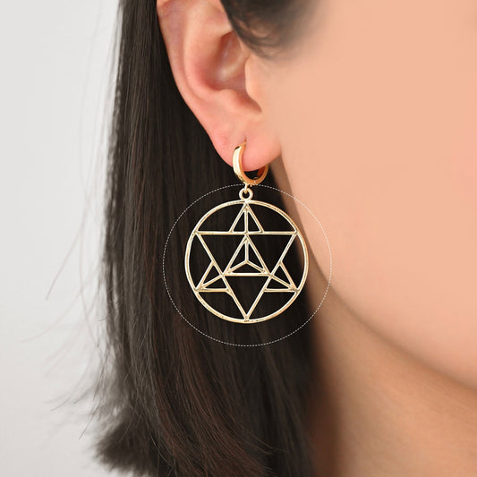 4pcs Gold Star Pendants 35x39mm, 18K Gold plated Brass, Geometric Round Hexagram Triangle Charms (GB-1752)