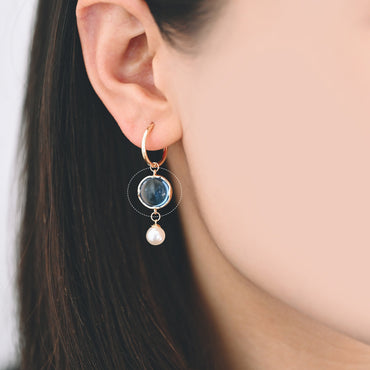 10pcs Gold Framed Glass Connector 15x11mm, Round Coin Bezel Charm Pendants, Clear Mint Blue (GB-805)