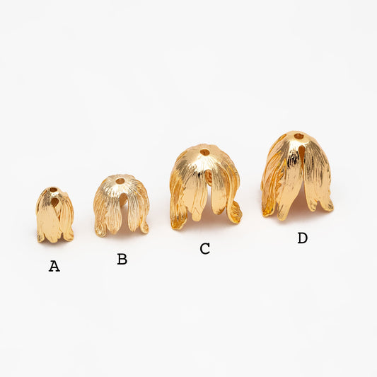 10pcs Large Flower Bead Caps, Real Gold/ Rhodium plated Brass Tulip Cap, Floral Tassel Caps, Lead Nickel Free (GB-057)