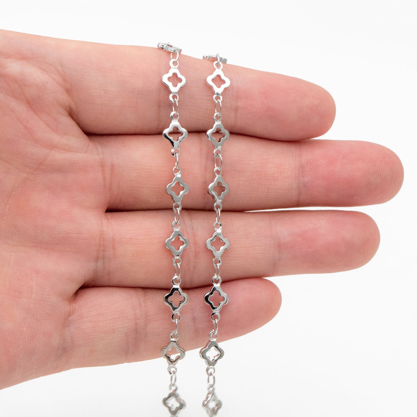 Gold/ Silver Tone Four Leaf Clover Beaded Chain 5.6mm, Gold/ Rhodium plated Brass, Quality Chain for DIY Jewelry (#LK-605)/ 1 Meter=3.3 ft