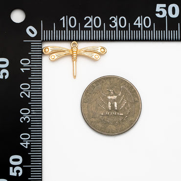 4pcs Gold Dragonfly Charm, 18K Gold Plated Brass, Cute Dragonfly Pendants (GB-3196-E)