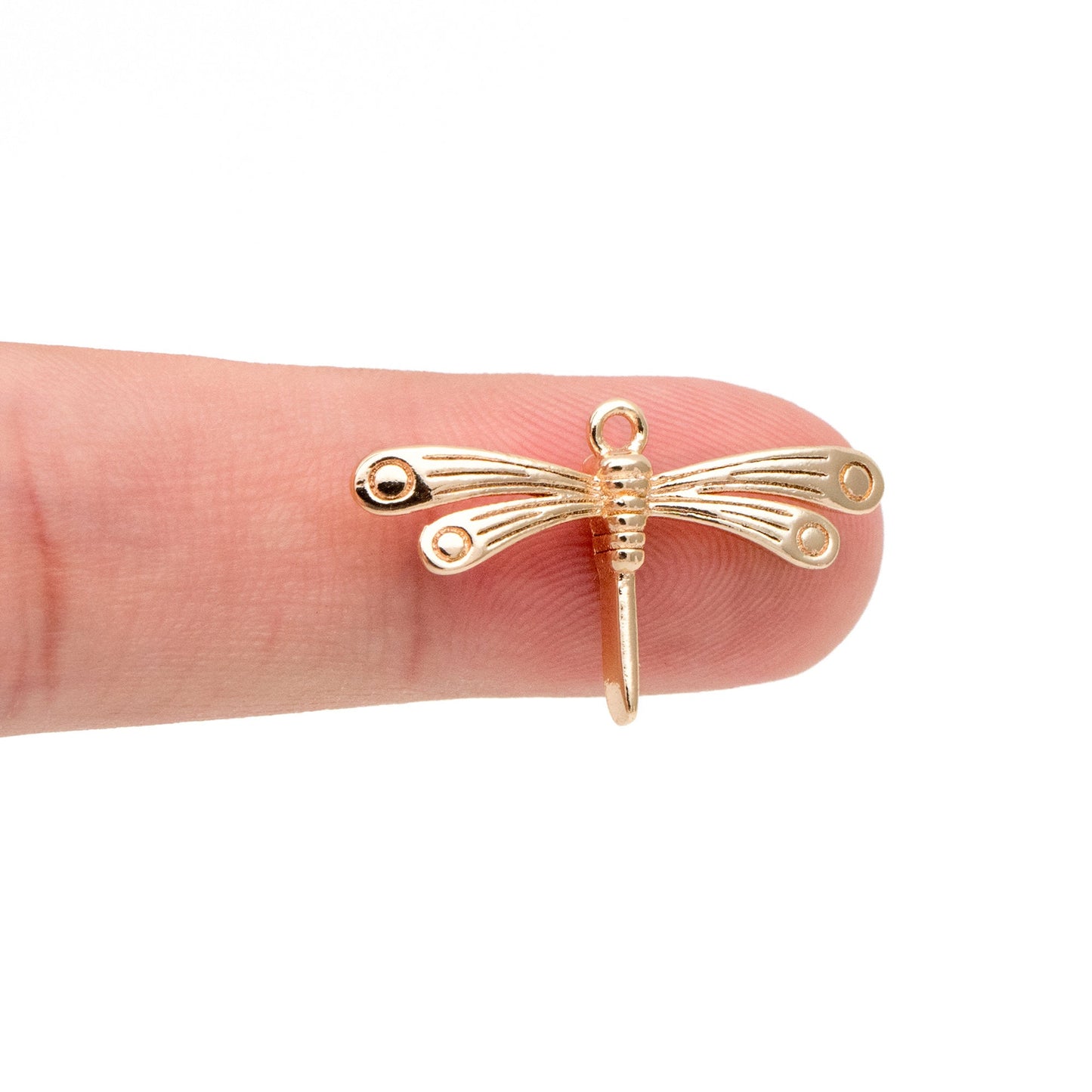 4pcs Gold Dragonfly Charm, 18K Gold Plated Brass, Cute Dragonfly Pendants (GB-3196-E)
