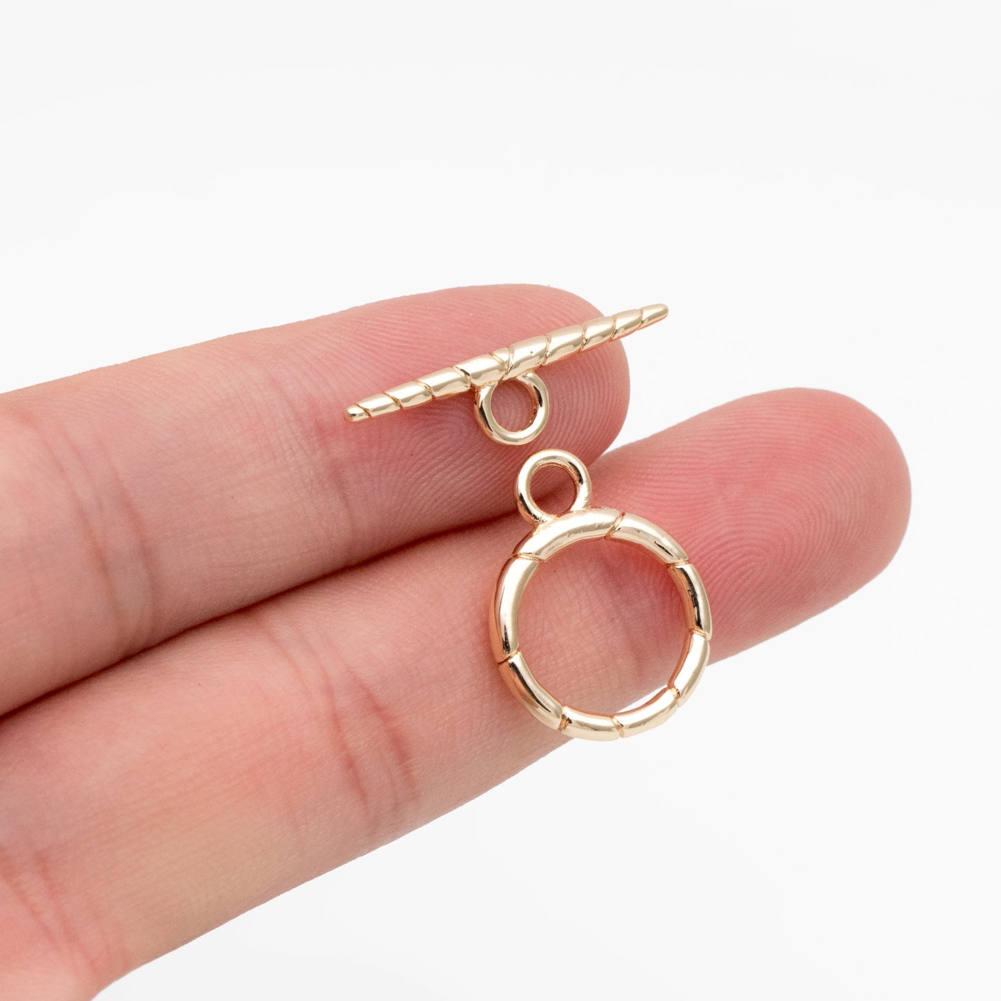 10 Sets Gold Round Toggle Clasp, Real Gold plated Brass, Easy Close Clasp (#GB-1285-E)