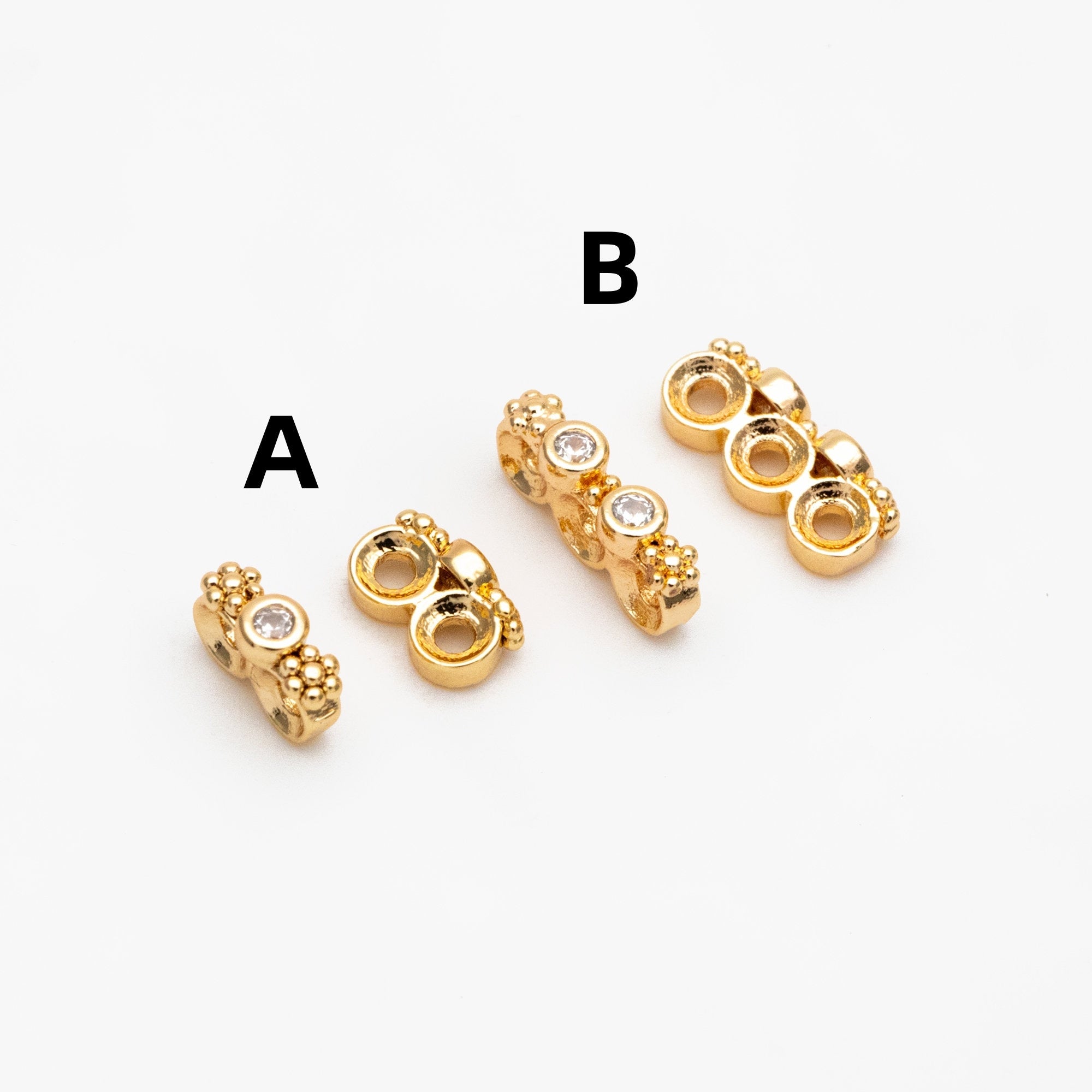 10pcs CZ Pave Gold Flower Connectors, 18K Gold plated Brass, Multi Loop Charms (GB-4428)