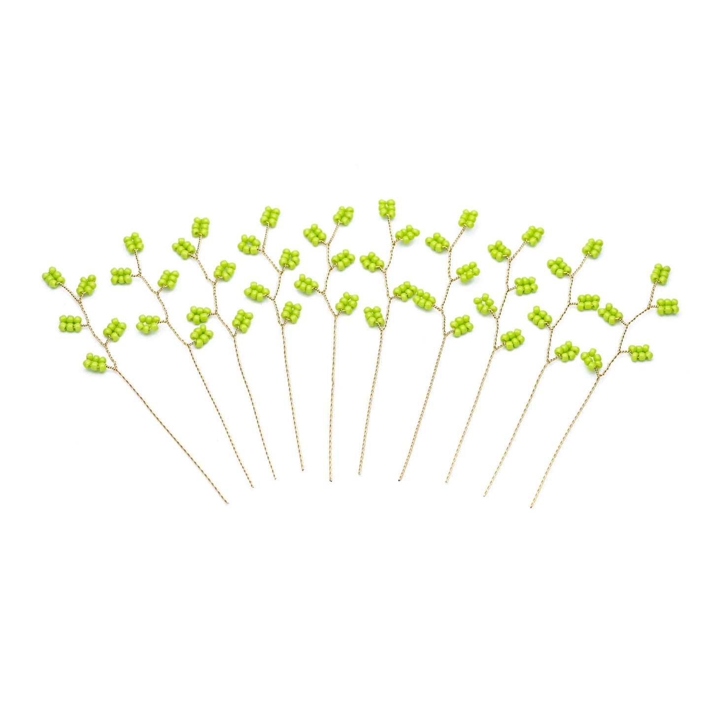 10pcs Beaded Leaf Sprigs on Gold Wire, Flower Tassel Hair Accessories, Seed Glass Beads Branch (FB-050)