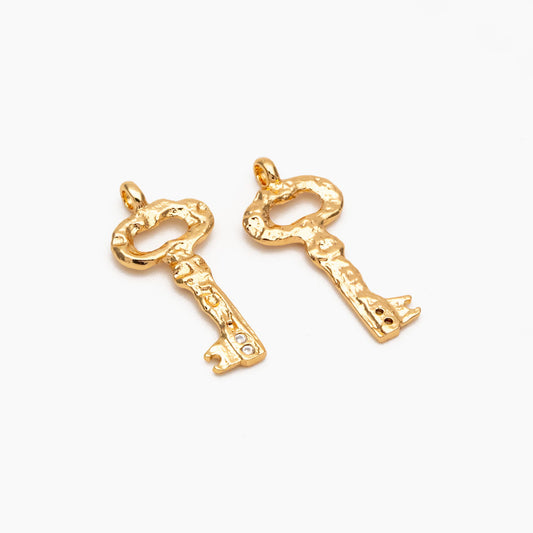 10pcs Gold Key Charms 24x11mm, 18K Gold plated Brass Key Pendants (GB-4369)