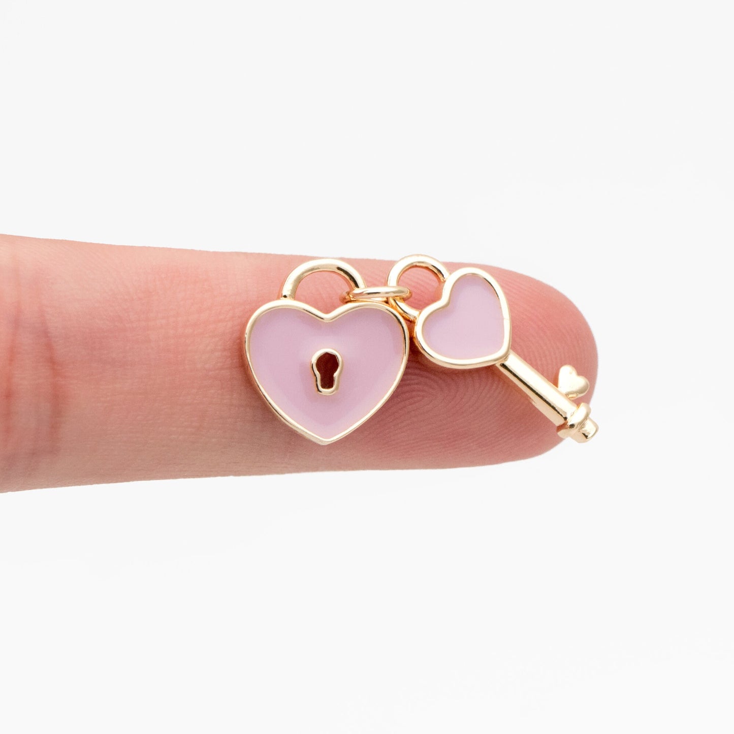 4pcs Enamel Gold Lock and Key Charm, Real Gold plated Brass, Dainty Earring Pendant (GB-4370)