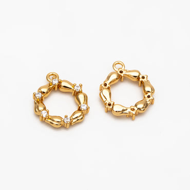 4pcs CZ Pave Gold Garland Charms, 18K Gold plated Brass, Flower Pendants (GB-321-J)