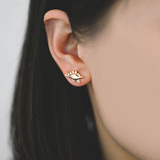 10pcs Gold Dinosaur Earrings 8x17mm, Gold Plated Brass, Cute Dinosaur Stud Earrings (GB-4028)