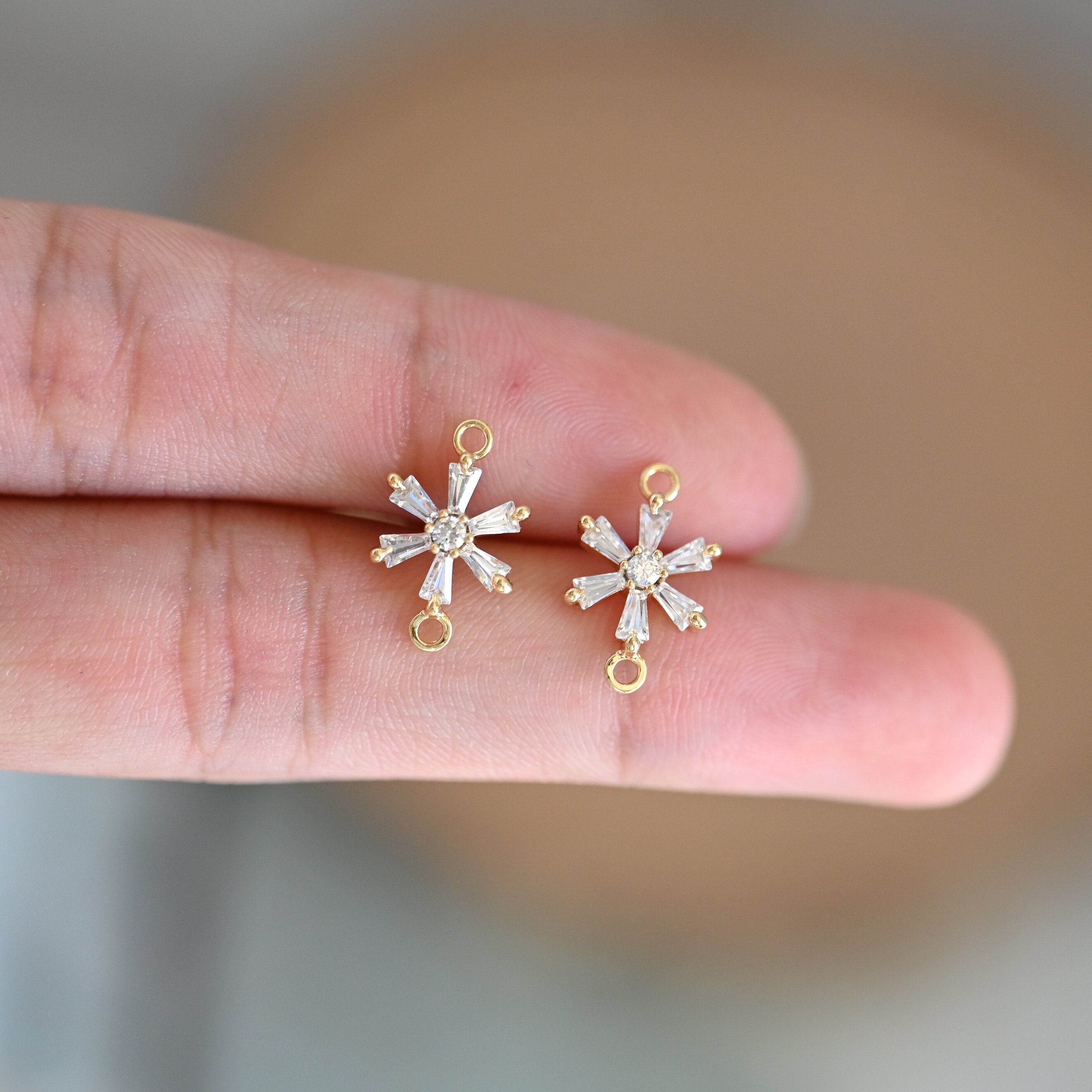 10pcs CZ Pave Gold Snowflake Connectors 14x9mm, Rhinestone Flower Connectors, bracelet Connector, earring Connector (GB-3670-D)
