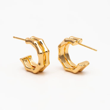 4pcs Gold Double Band Bamboo Earrings, Round Earring Hooks, Circle Hoop Earrings (GB-4362)