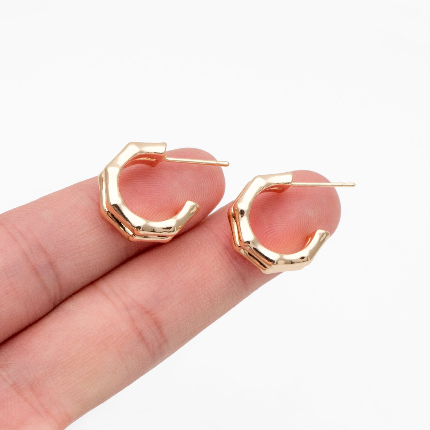 4pcs Gold Double Band Bamboo Earrings, Round Earring Hooks, Circle Hoop Earrings (GB-4362)