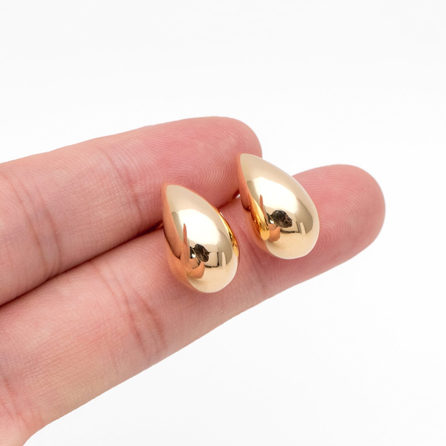 4pcs Gold/ Silver Chunky Teardrop Earrings, 18K Gold/ Rhodium Plated Brass, Water Drop Stud Earrings (GB-4381)