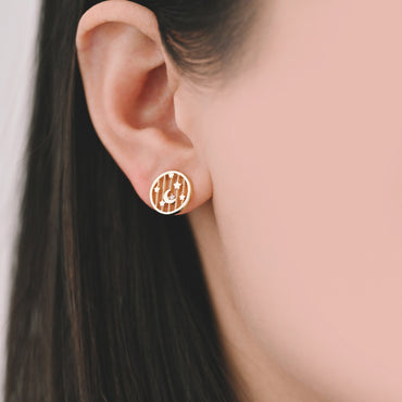 10pcs CZ Pave Gold/ Silver Moon and Star Earrings, Real Gold/ Rhodium Plated Brass, Round Stud Earrings (GB-4321)