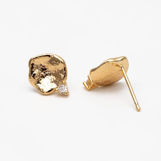 10pcs CZ Pave Gold/ Silver Irregular Earrings, 18K Gold/ Rhodium plated Brass, Dainty Stud Earrings (GB-4345)