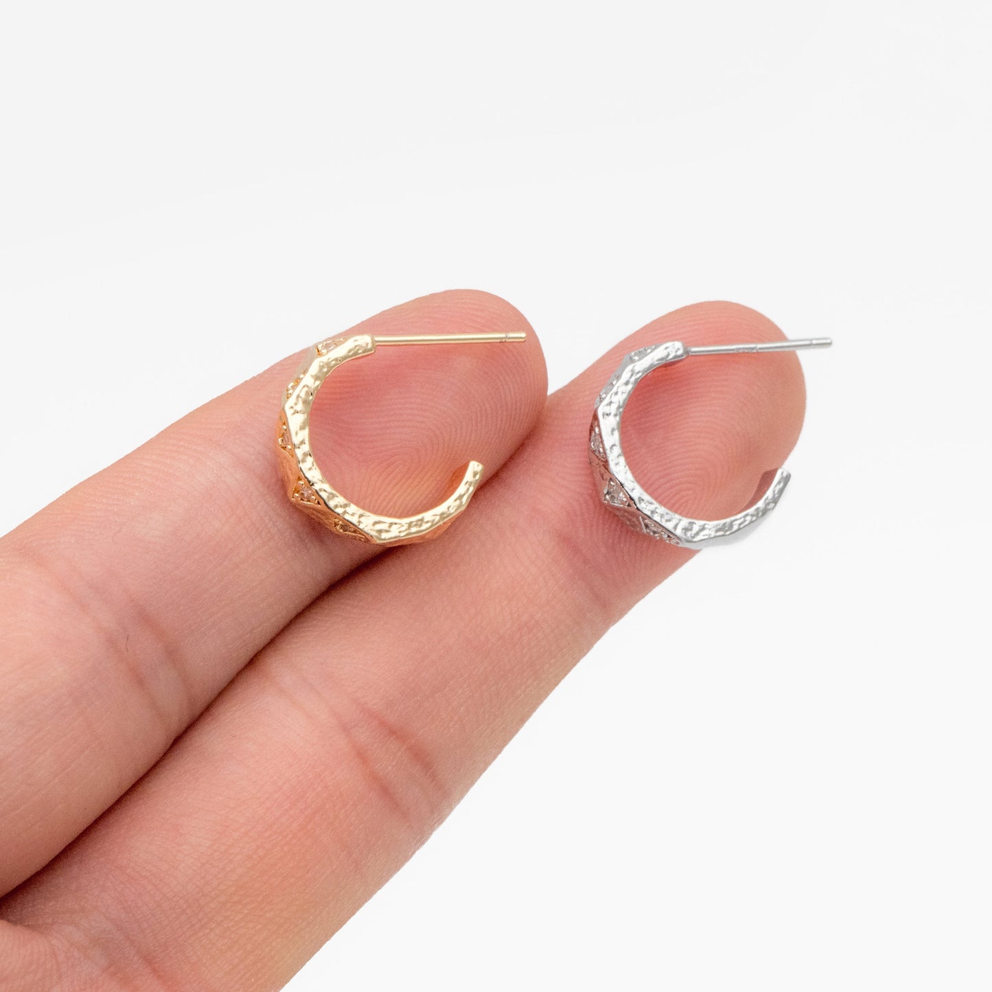 4pcs CZ Pave Gold/ Silver Round Circle Earrings, Gold/ Rhodium plated Brass, Geometric Hoop Stud Earrings (GB-4346)