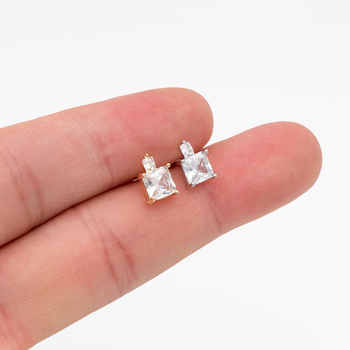 10pcs CZ Pave Gold/ Silver Square Earrings, 18K Gold/ Rhodium plated Brass, Geometric Stud Earrings (#GB-4350)