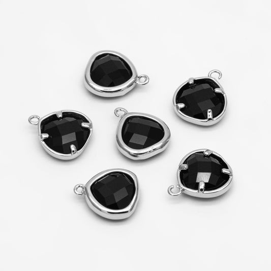 10pcs Silver Framed Heart Charms 13x10mm, Rhodium plated Brass Pendants (GB-611-1)