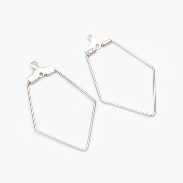10pcs Gold/ Silver Rhombus Wire Pendants 36x21mm, 18K Gold/ Rhodium plated Brass, Drop Geometric Charms, Can Open to Thread Beads (GB-993-1)